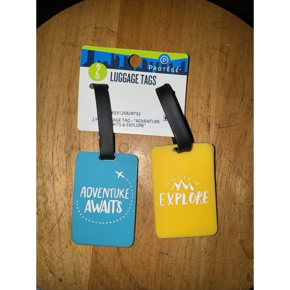 LUGGAGE TAG 2 piece Set Teal/yellow W/10 Xtra Cards Add Business Card